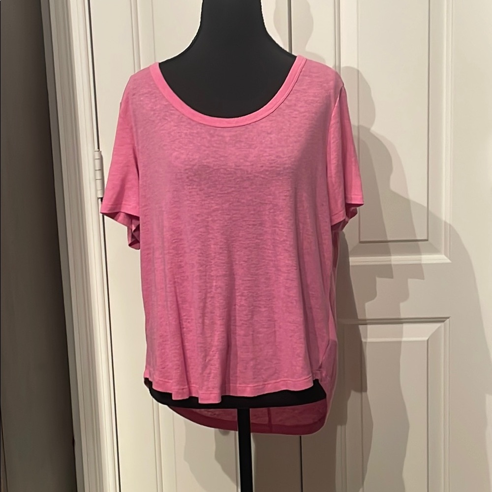 GAP Pink Linen Blend Tee Low Short Sleeve Tee (A)